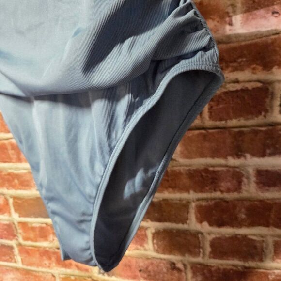 Shade & ShoreβBlue One-Piece Swimsuit XL Ribbed Shirred Bandeau Sleeveless - Picture 4 of 5